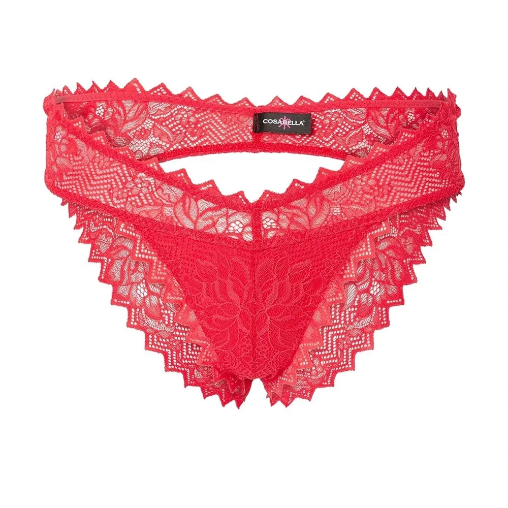 Cosabella‎ Red Floral Lace Open Back Cutout Cheeky Panties Scalloped Edge New M